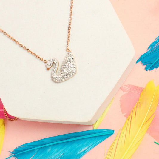 Swan charm Necklace - White Stainless Steel