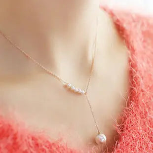 Thread Pearl Charm Necklace - Gold