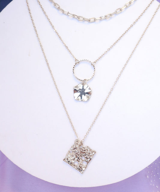 Three Layered Copper Square Round Necklace