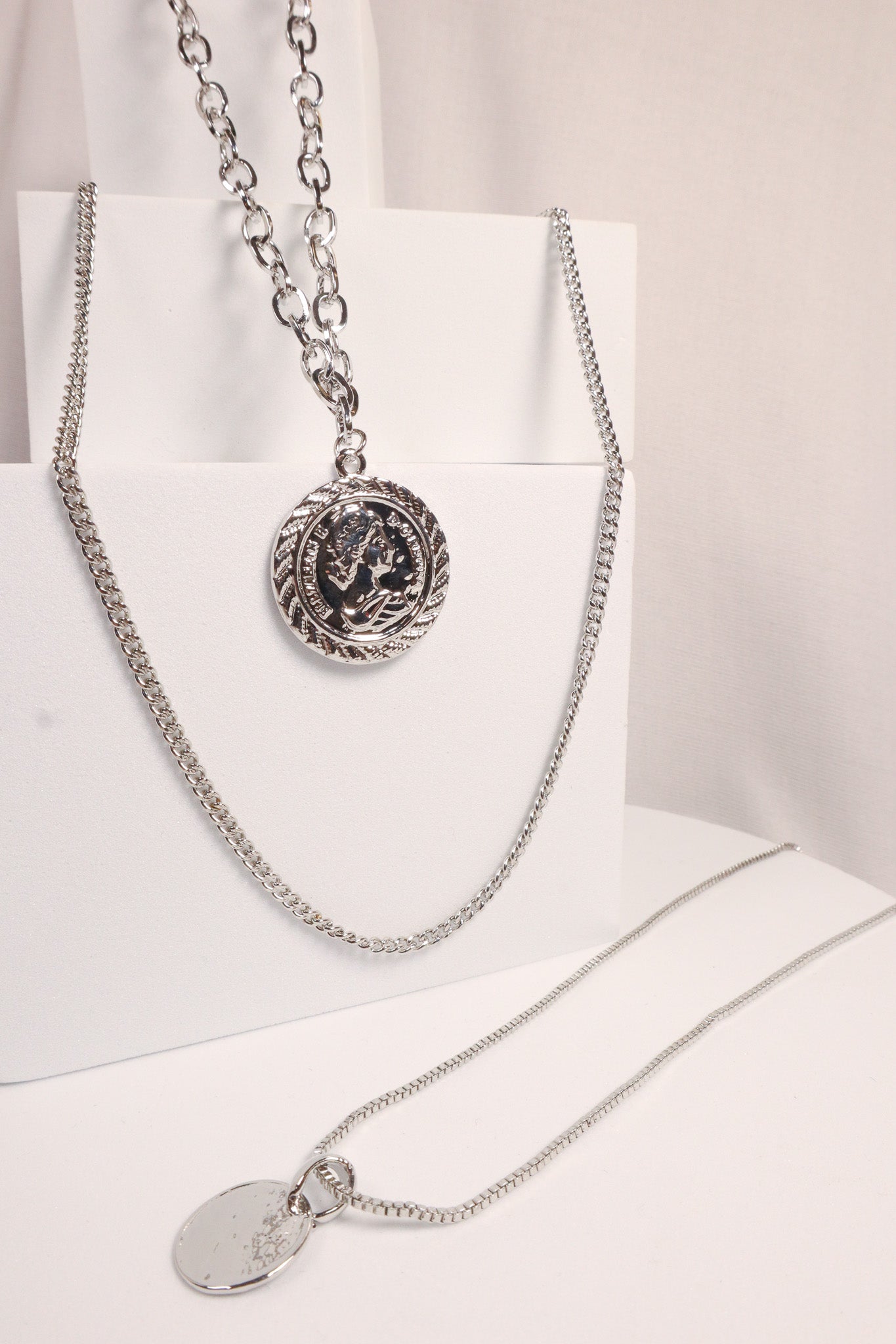 Triple Chain Layered Coin Necklace