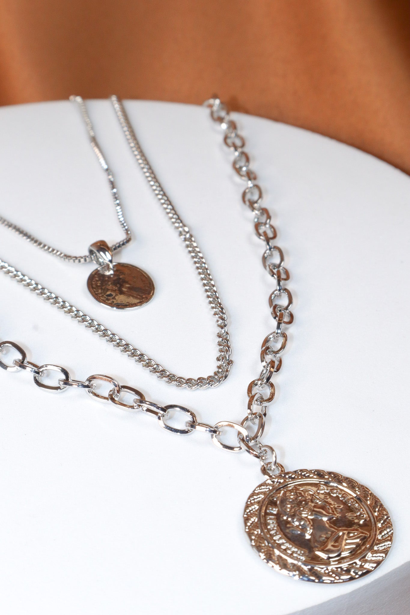 Triple Chain Layered Coin Necklace