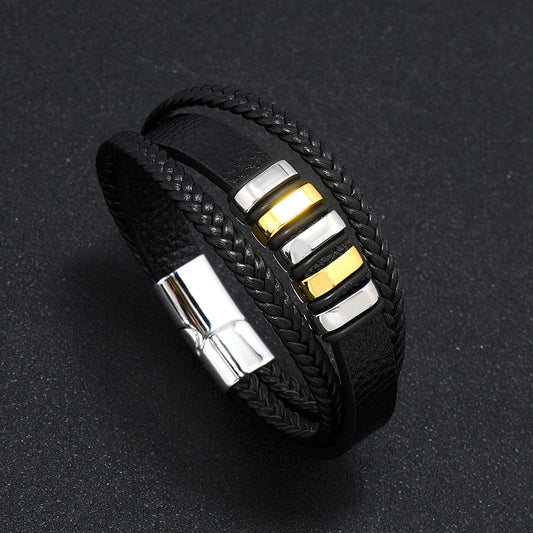 Urban Nomad Leather Band- Gold Silver Salty Alpha