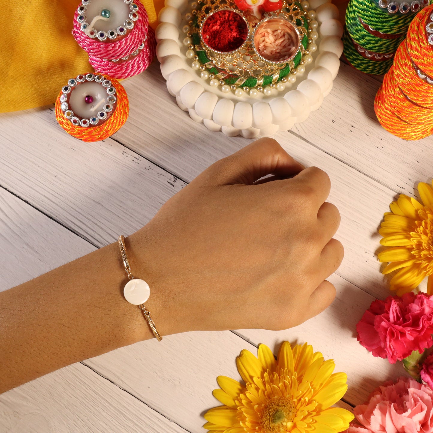 White Traditional Rakhi For Bhai Salty