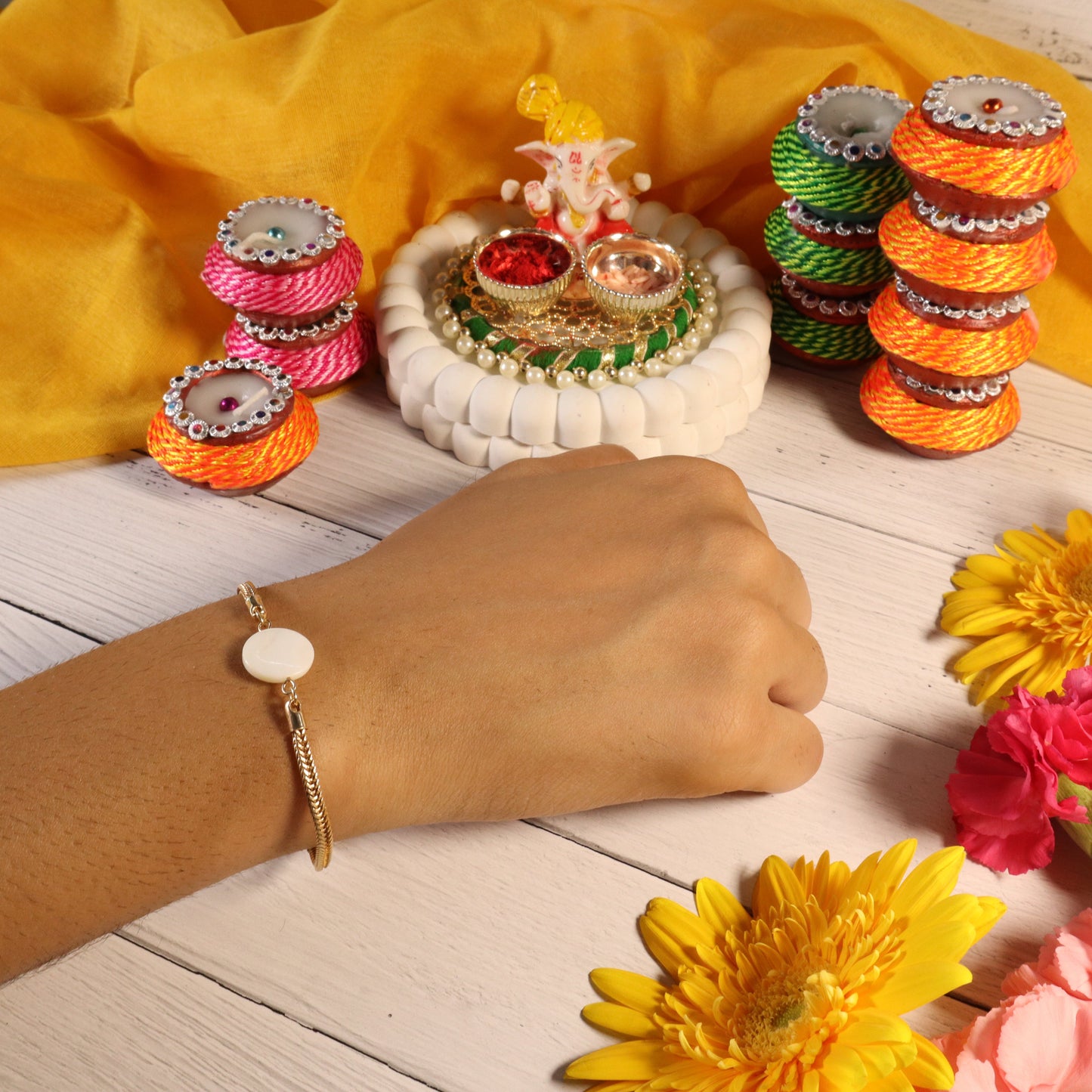 White Traditional Rakhi For Bhai Salty