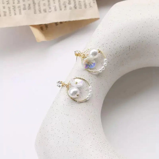 Wreath Hoop Flower Pearl Earrings | Salty