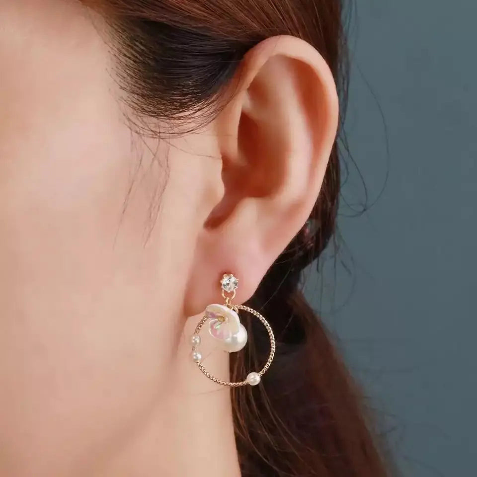 Wreath Hoop Flower Pearl Earrings | Salty