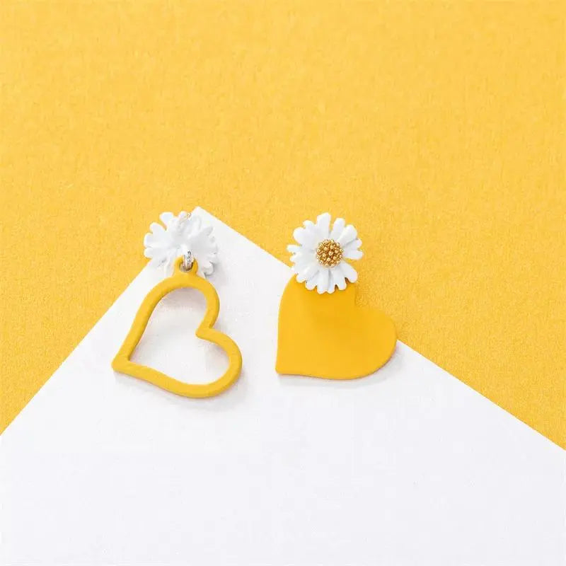 Yellow Blossom Heart Flower Drop Earrings | Salty