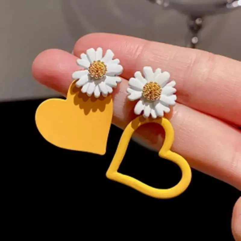 Yellow Blossom Heart Flower Drop Earrings | Salty