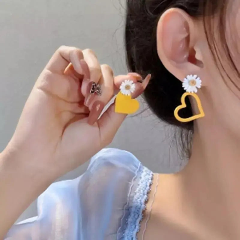 Yellow Blossom Heart Flower Drop Earrings | Salty