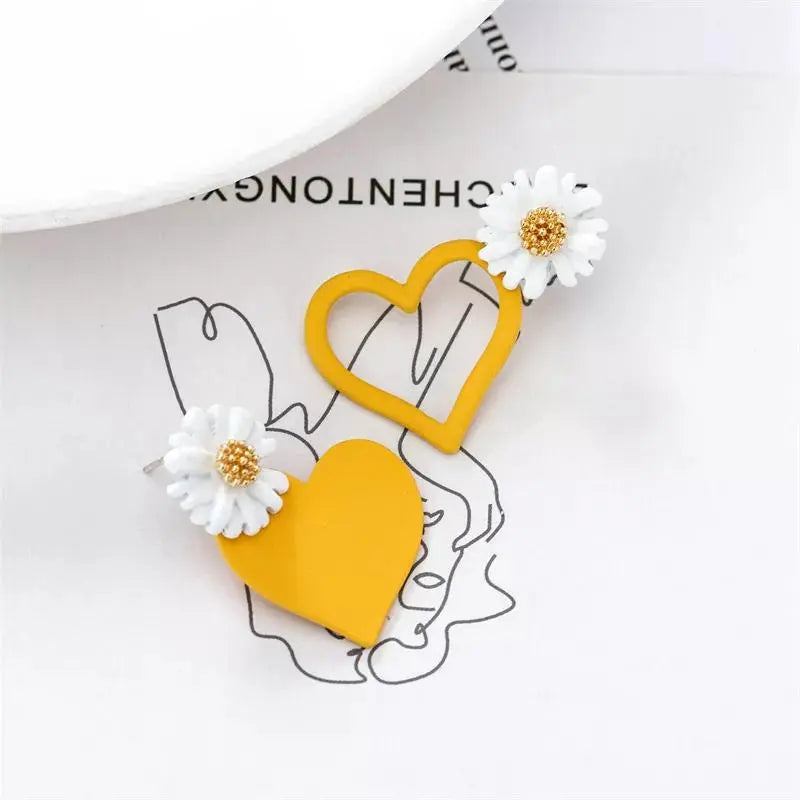 Yellow Blossom Heart Flower Drop Earrings | Salty