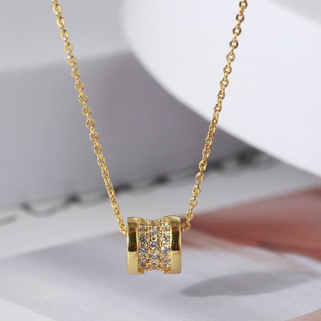 Zircon Inlaid Wheeley Necklace - Gold