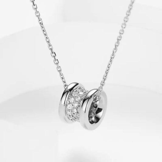 Zircon Inlaid Wheeley Necklace - Silver