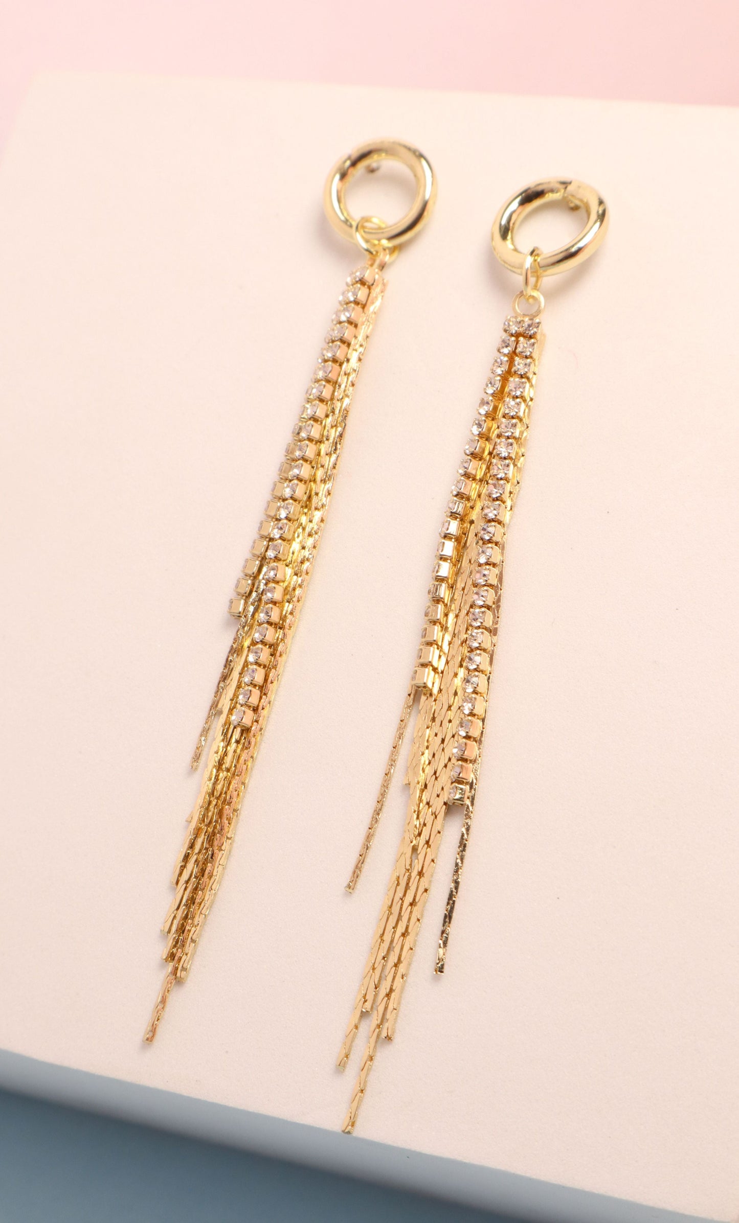 Zirconia Line Tassel Earrings