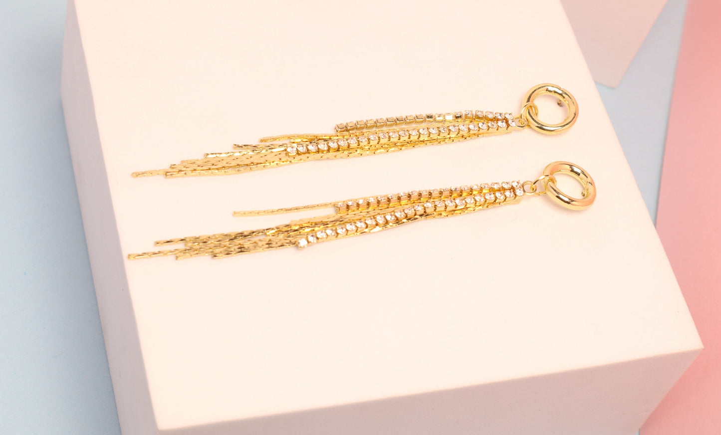 Zirconia Line Tassel Earrings