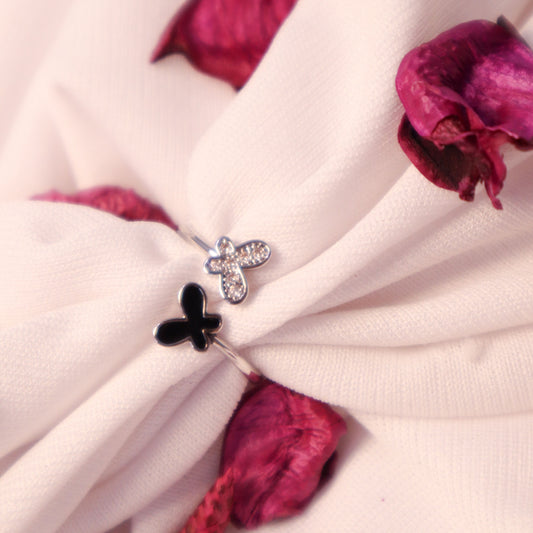 Zirconia Twin Fly Ring - Silver