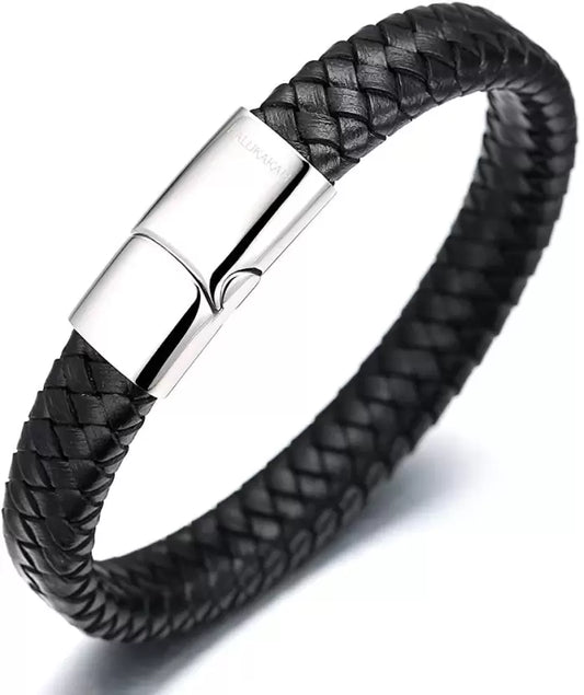 Avrum Black Leather Bracelet