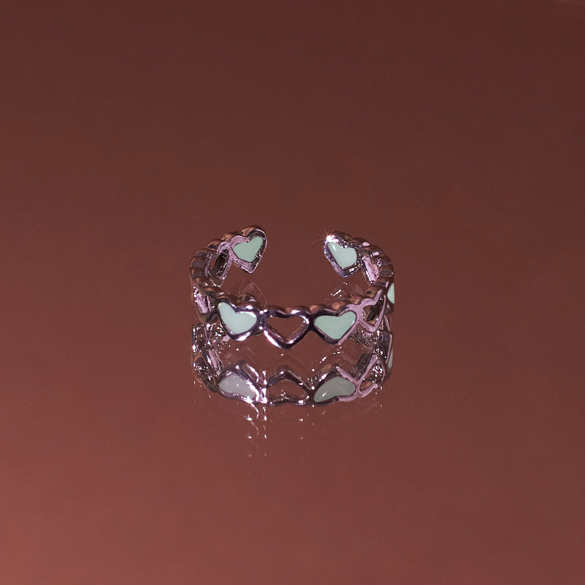 Glow in the Dark Sparkler Heart Ring - Green Salty