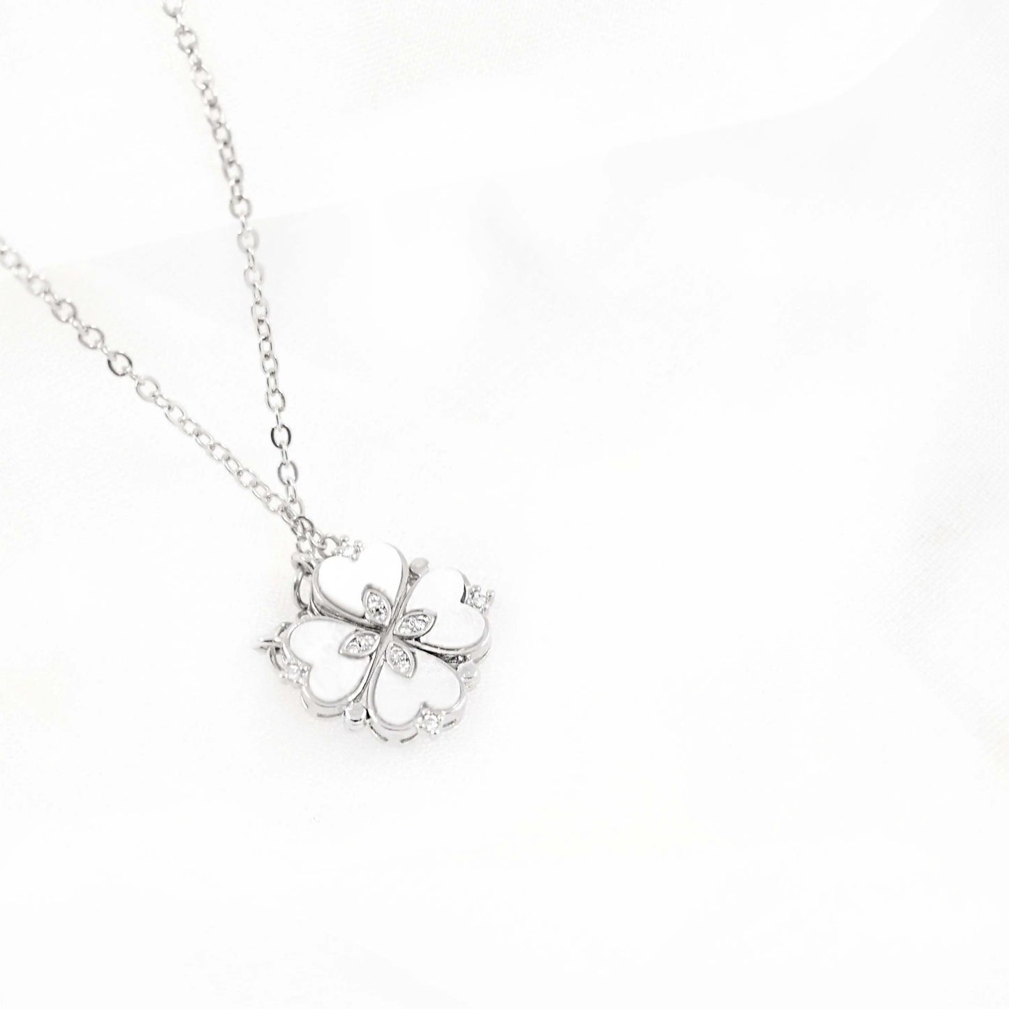 silver clover magnetic heart necklace