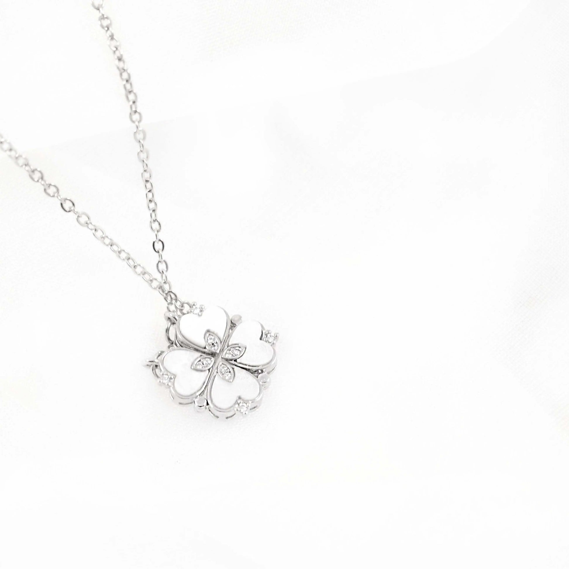 silver clover magnetic heart necklace