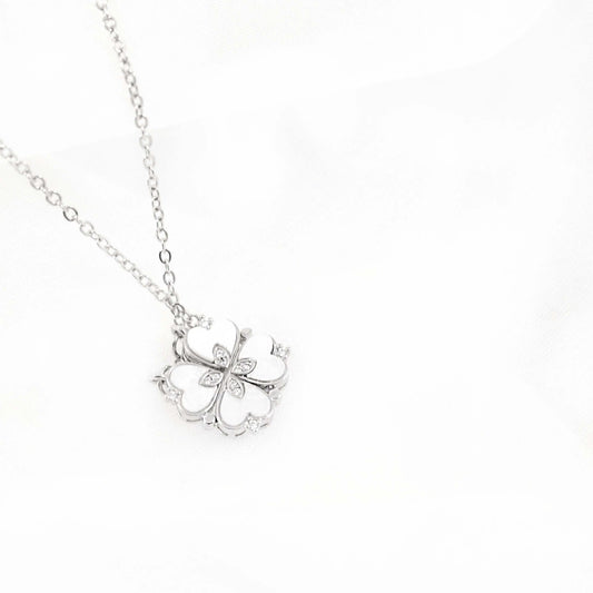 silver clover magnetic heart necklace